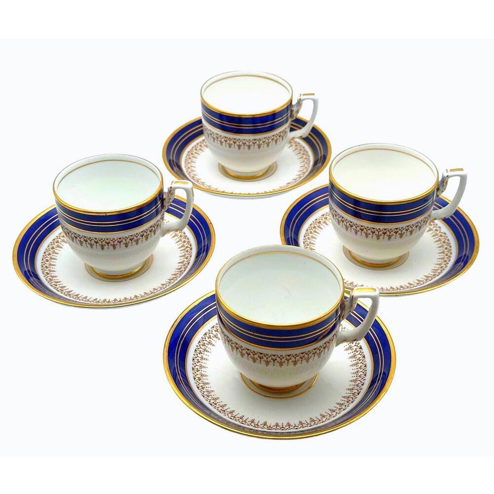 Adderley Ware Albany Tea/Espresso Demitasse Cups/Saucers - Set of 4 Fine Bone
